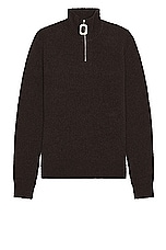 JW Anderson Boucle Henley Jumper in Brown, view 1, click to view large image.