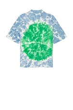 JW Anderson Cat Print Tie Dye Polo Shirt in Bright Blue & Bright Olive, view 2, click to view large image.