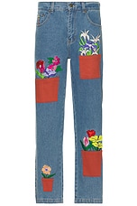 KidSuper Flower Pots Denim Jeans in Blue, view 1, click to view large image.