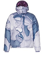 KidSuper Kissing Puffer Jacket in Blue, view 1, click to view large image.