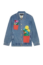 KidSuper Flower Pots Denim Jacket in Blue, view 1, click to view large image.