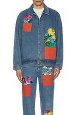 KidSuper Flower Pots Denim Jacket in Blue, view 4, click to view large image.