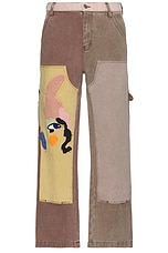 KidSuper Patchwork Face Double Knee Pants in Brown & Multi