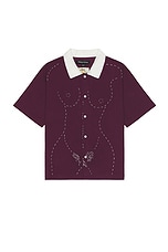 KidSuper Embroidered Figure Shirt in Wine, view 1, click to view large image.