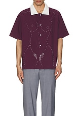 KidSuper Embroidered Figure Shirt in Wine, view 4, click to view large image.