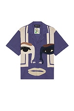 KidSuper Face Camp Shirt in Blue, view 1, click to view large image.