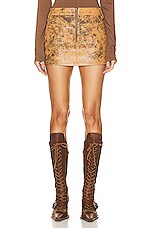 KNWLS Hellz Mini Skirt in Distressed Brown, view 1, click to view large image.