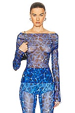 KNWLS Clavicle Mesh Top in Aqua Leo, view 1, click to view large image.