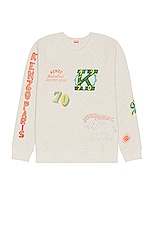 Kenzo Drawn Varsity Oversize Sweater in Pale Grey, view 1, click to view large image.