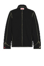 Kenzo Archive Logo Workwear Jacket in Rinse Black Denim, view 2, click to view large image.