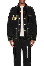 Kenzo Archive Logo Workwear Jacket in Rinse Black Denim, view 4, click to view large image.