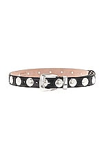 KHAITE Benny Stud Silver Buckle Belt in Black, view 1, click to view large image.
