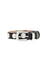 KHAITE Benny Stud Silver Buckle Belt in Black, view 3, click to view large image.