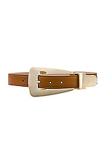 KHAITE Lucca Gold Buckle 30mm Belt in Nougat, view 1, click to view large image.