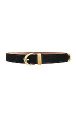 KHAITE Bambi Skinny Gold Hardware Belt in Black, view 1, click to view large image.