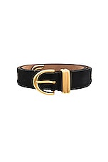 KHAITE Bambi Skinny Gold Hardware Belt in Black, view 3, click to view large image.