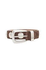 KHAITE Benny Suede Stud Belt in Toffee & Antique Silver, view 3, click to view large image.