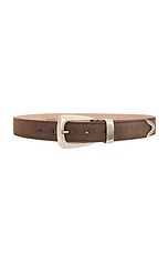KHAITE Benny Suede Belt in Toffee & Antique Silver, view 1, click to view large image.