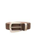 KHAITE Benny Suede Belt in Toffee & Antique Silver, view 3, click to view large image.