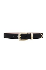 KHAITE Benny Gold Buckle 30mm Belt in Dark Brown, view 1, click to view large image.