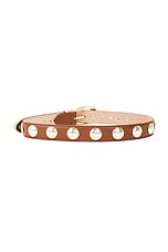 KHAITE Benny Gold Buckle Stud 30mm Belt in Tan, view 2, click to view large image.