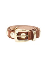 KHAITE Benny Gold Buckle Stud 30mm Belt in Tan, view 3, click to view large image.