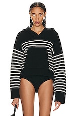 KHAITE Cruz Cashmere Hoodie In Black &amp; Custard Stripe in Black & Custard Stripe, view 1, click to view large image.
