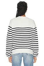 KHAITE Viola Sweater in Ivory & Navy Stripe, view 3, click to view large image.