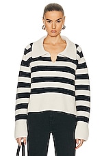 KHAITE Franklin Sweater in Magnolia & Navy Stripe, view 1, click to view large image.