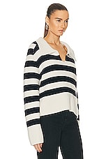 KHAITE Franklin Sweater in Magnolia & Navy Stripe, view 2, click to view large image.
