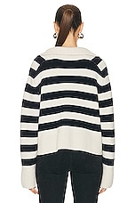 KHAITE Franklin Sweater in Magnolia & Navy Stripe, view 3, click to view large image.