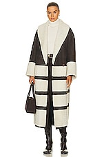 KHAITE Pia Paneled Shearling and Suede Coat in Bone/Brown, view 1, click to view large image.