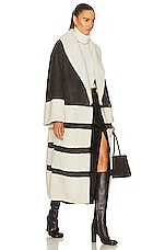 KHAITE Pia Paneled Shearling and Suede Coat in Bone/Brown, view 5, click to view large image.