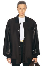 KHAITE Spencer Leather Combo Jacket in Dark Brown, view 1, click to view large image.