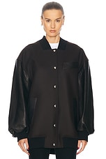 KHAITE Spencer Leather Combo Jacket in Dark Brown, view 2, click to view large image.