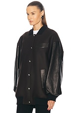 KHAITE Spencer Leather Combo Jacket in Dark Brown, view 4, click to view large image.