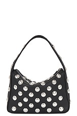 KHAITE Elena Small Studded Handbag in Black & Silver, view 3, click to view large image.