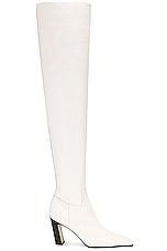 KHAITE Marfa Classic Over The Knee Heel Boot in Off White, view 1, click to view large image.