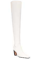 KHAITE Marfa Classic Over The Knee Heel Boot in Off White, view 2, click to view large image.
