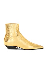 KHAITE Marfa Classic Flat Ankle Boot in Gold, view 1, click to view large image.