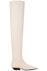 KHAITE Marfa Classic Flat Over The Knee Boot in Off White, view 1, click to view large image.