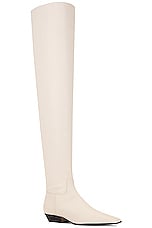 KHAITE Marfa Classic Flat Over The Knee Boot in Off White, view 2, click to view large image.