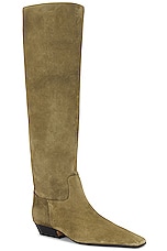 KHAITE Marfa Classic Flat Knee High Boot in Khaki, view 2, click to view large image.