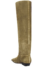 KHAITE Marfa Classic Flat Knee High Boot in Khaki, view 3, click to view large image.