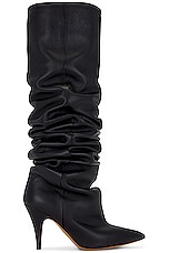 KHAITE River Knee High Boot in Black, view 1, click to view large image.