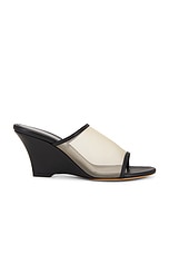 KHAITE Marion Wedge Mule Sandal in Black & Nude, view 1, click to view large image.