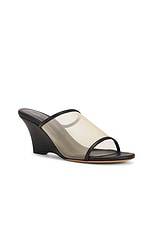 KHAITE Marion Wedge Mule Sandal in Black & Nude, view 2, click to view large image.