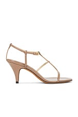 KHAITE Jones T-strap 75 Heel Sandal in Mud, view 1, click to view large image.