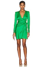 L'AGENCE Amani Wrap Mini Dress in Grass Green, view 1, click to view large image.