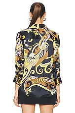 L'AGENCE Dani 3/4 Sleeve Shirt in Olive Multi Abstract, view 3, click to view large image.